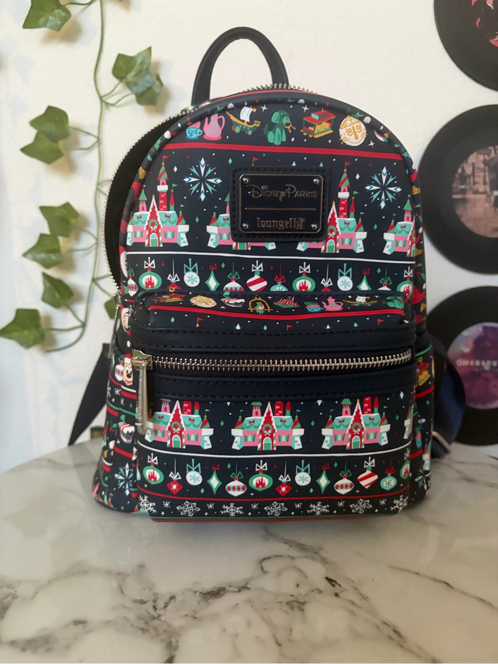 Loungefly Black Holiday Castle Pattern Mini Backpack